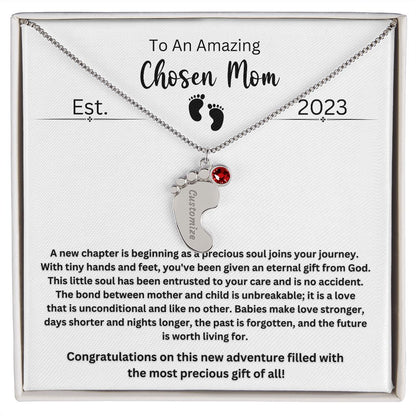 Chosen Mom | New Mom Gift | Personalized Birthstone Engraved Monogram Custom Necklace | Mama Jewelry | Gift from Husband | First Time Mom
