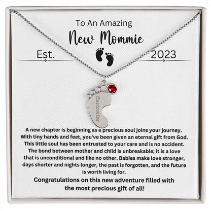 New Mommie | New Mom Gift | Personalized Birthstone Engraved Monogram Custom Necklace | Mama Jewelry | Gift from Husband | First Time Mom