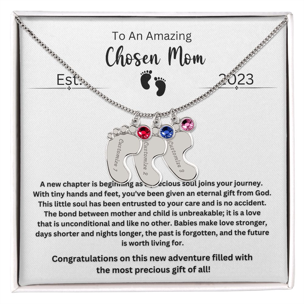 Chosen Mom | New Mom Gift | Personalized Birthstone Engraved Monogram Custom Necklace | Mama Jewelry | Gift from Husband | First Time Mom